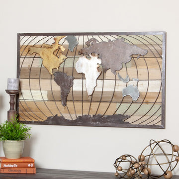 Menmon World Map Horizontal Wood Wall Decor